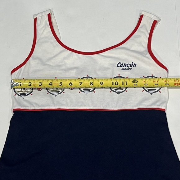 Vintage Cancun Mexico Nautical Red White Blue Sailboat Dress Women Size Medium - Picture 10 of 11